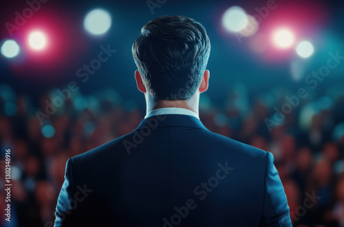 Wallpaper Mural confident leader stands in front of audience, ready to inspire. atmosphere is charged with anticipation as spotlight shines brightly Torontodigital.ca