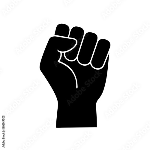 Silhouette of a raised fist symbolizing strength and solidarity in black and white.