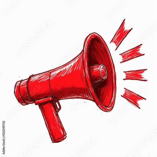 Red Megaphone Hand Drawn Style with transparent background