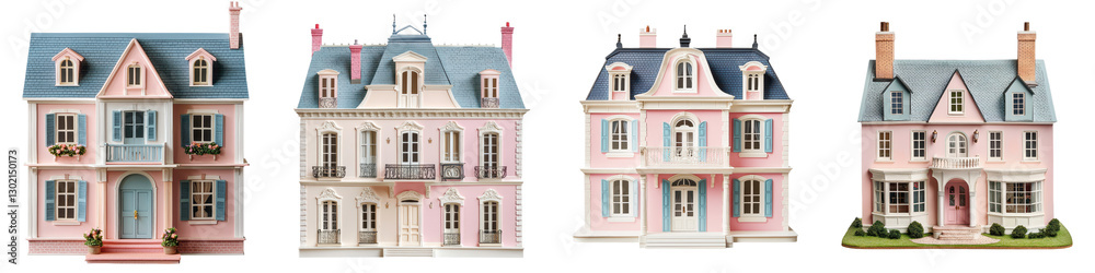 Obraz premium Detailed or 3D renderings of picturesque European style residential buildings with ornate facades pitched roofs and intricate architectural details set in a quaint