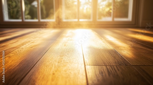 Wallpaper Mural Sunlit wooden floor with warm morning light streaming through windows Torontodigital.ca