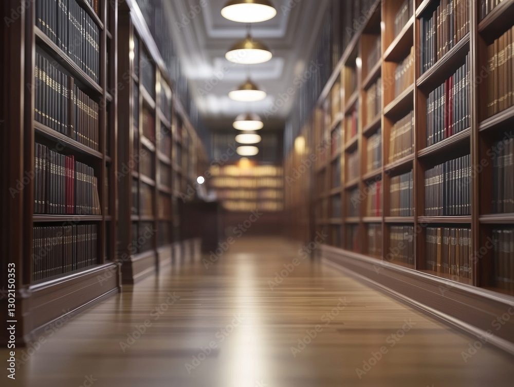 Fototapeta premium Academic library hallway educational institution realistic photo indoor setting low angle knowledge and learning
