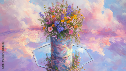 Vibrant wildflower bouquet in a compact cylindrical wrap