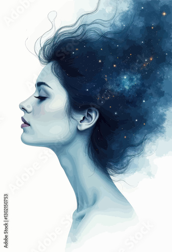 Side Profile of a Woman with Stars in Hair, transparent background