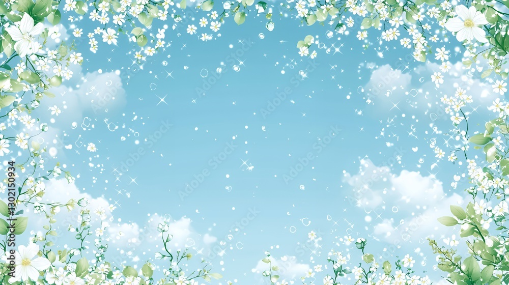 White Flowers and Blue Sky Spring Background White Flowers and Blue Sky Spring Background