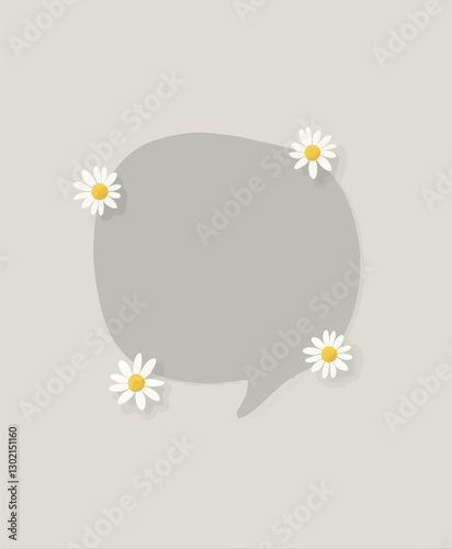 Speech bubble with daisy flower accents, transparent background
