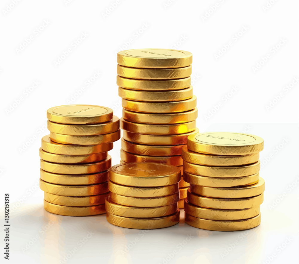 Stacks of shiny gold coins, transparent background Stacks of shiny gold coins, transparent background