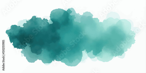 Teal watercolor cloud with transparent background