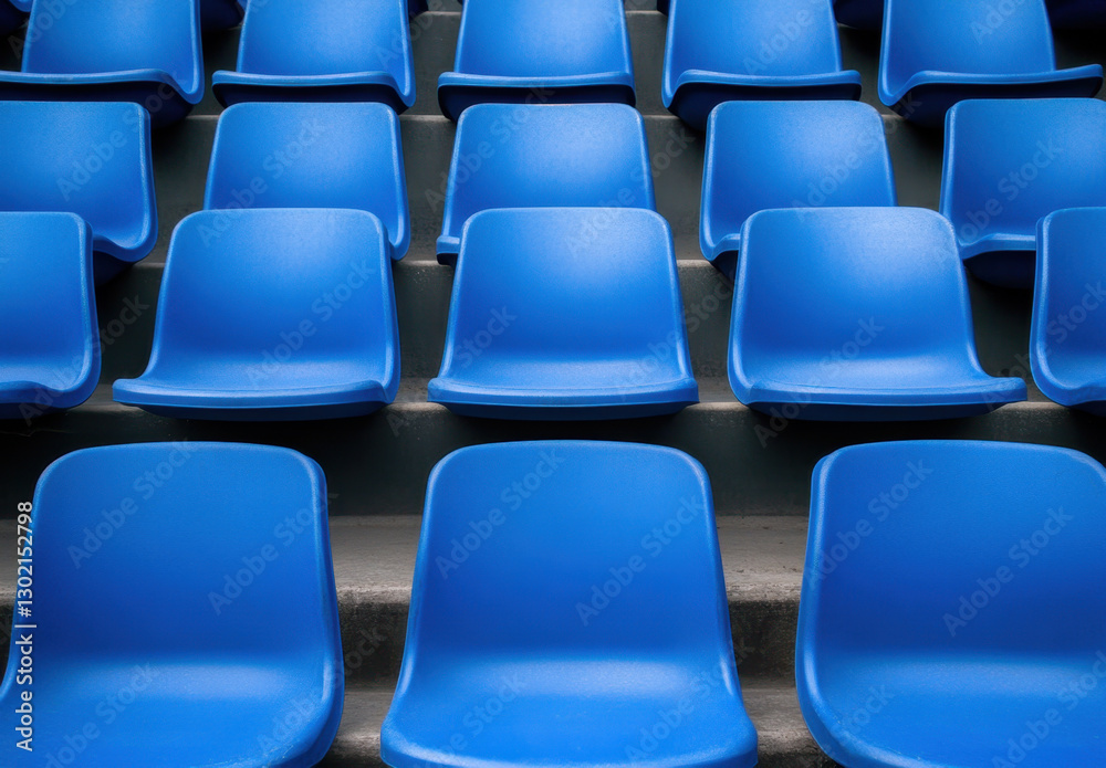 Fototapeta premium Blue stadium seats arranged in rows create vibrant and inviting atmosphere for spectators. uniformity of seating enhances visual appeal of venue
