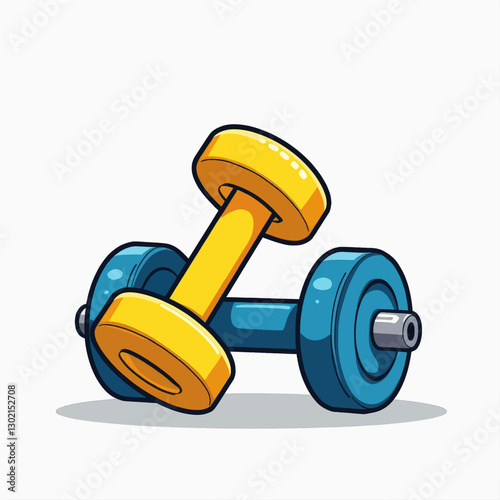 Two Cartoon Dumbbells, One Yellow and One Blue, transparent background