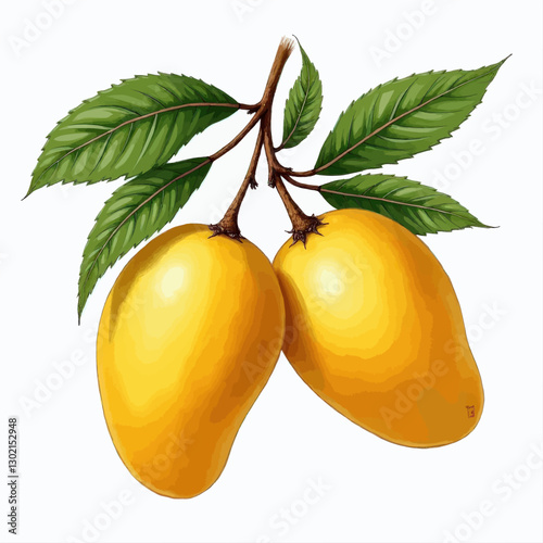 Two Mangoes with Leaves, transparent background