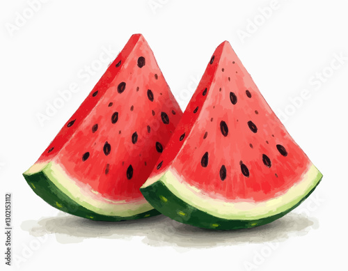 Two Watermelon Slices with Black Seeds, Transparent Background