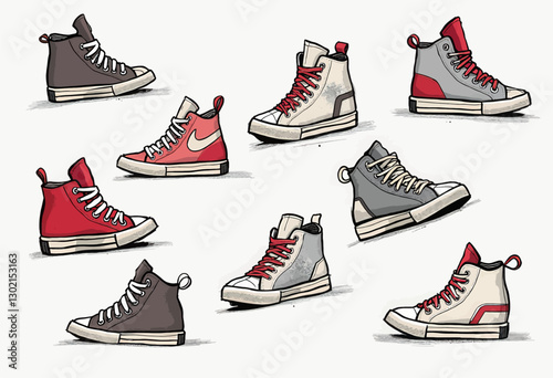 Variety of Cartoon High-Top Sneakers with transparent background