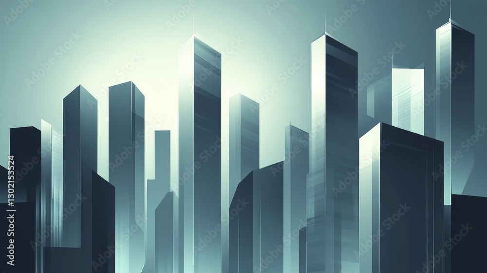 Fototapeta premium Futuristic Cityscape at Dawn: A Stylized Illustration of a Modern Metropolis Skyline