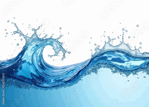 Water wave with splashing drops, transparent background