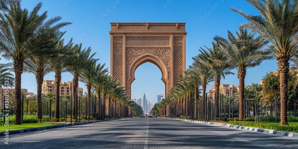 Fototapeta premium Close-up of an ornate archway with layered, detailed carvings; its pinnacle fades into mystery, evoking timeless elegance