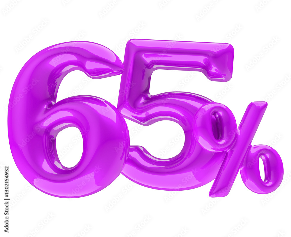 3D Representation of 65 Percent in Red 3D Representation of 65 Percent in Red