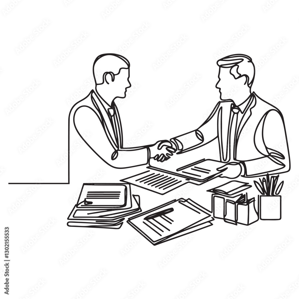 continuous one single black line art doodle hand drawing of Professional shaking hands after signing a contract illustration on white background continuous one single black line art doodle hand drawing of Professional shaking hands after signing a contract illustration on white background