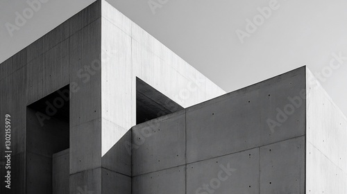 Abstract geometric design of a modern concrete building with strong lines and shapes