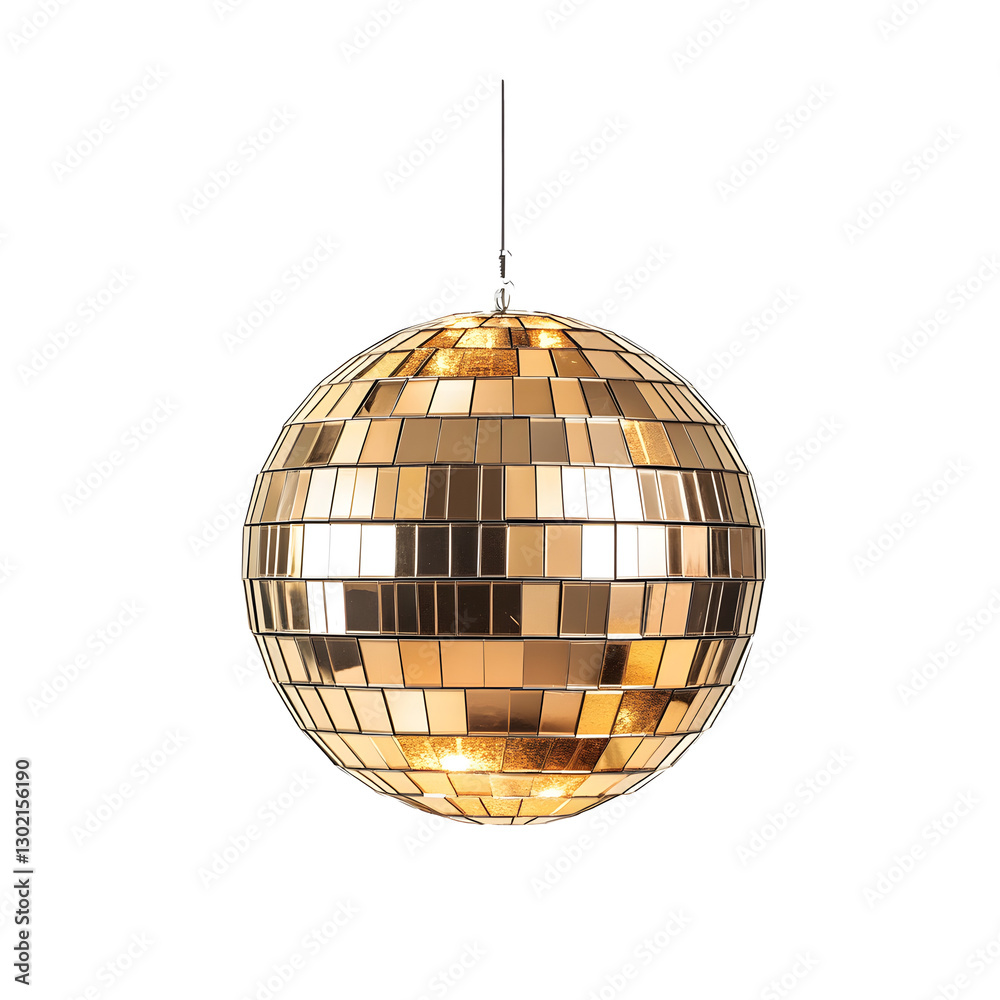 Fototapeta premium Disco ball golden mirron isolated on white background