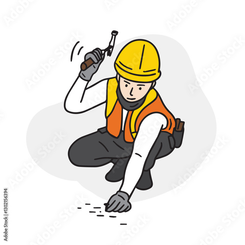 Construction site workers are working safely. Hand-drawn vector illustrations related to architecture.