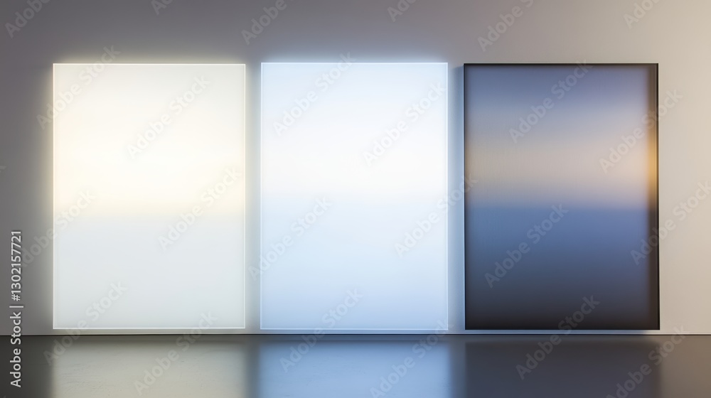Illuminated gradient panels: White azure charcoal abstract art Illuminated gradient panels: White azure charcoal abstract art