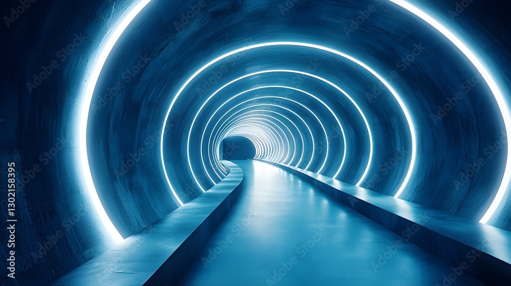 Fototapeta premium Long perspective view of a tunnel leading towards the unknown, highlighting the architectural features and depth