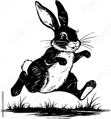 Energetic rabbit hopping through lush grass illustrative whimsical environment playful concept