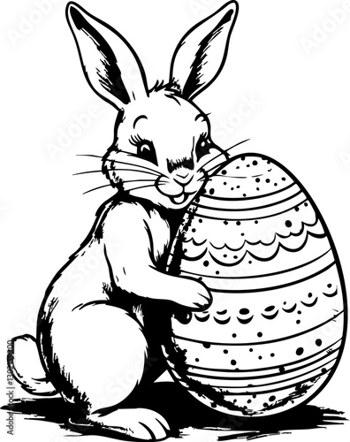 Easter celebration bunny hopping with colorful egg spring garden illustration whimsical upbeat vibe