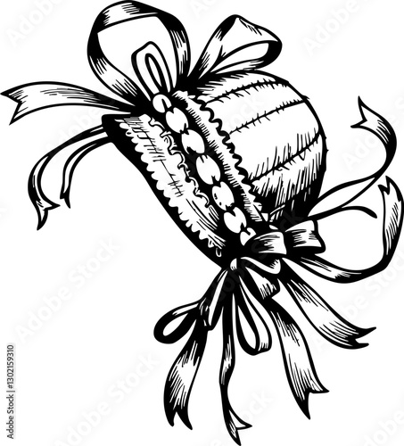 Delicate vintage bonnet illustration crafting studio graphic artistic environment close-up view timeless beauty concept