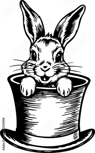 Magical rabbit emerges from top hat enchantment scene illustration whimsical setting playful perspective fantasy concept