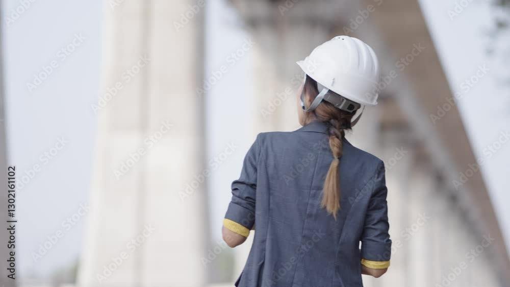 A female engineer inspects the construction of the expressway. A female engineer inspects the construction of the expressway.
