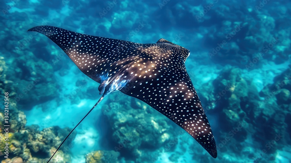 Fototapeta premium Stunning stingray swimming gracefully coral reef underwater photography tropical ocean side view marine life exploration