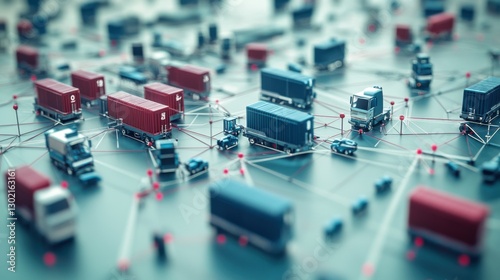 Wallpaper Mural Logistics Network Model with Trucks and Shipping Containers in Focus Torontodigital.ca