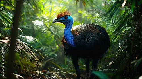 Cassowary encounter in lush rainforest wildlife photography tropical nature vibrant environment close-up perspective