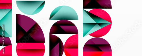 Abstract geometric pattern with intersecting circles and triangles in gradients. The high-contrast composition creates depth and a dynamic, modern aesthetic