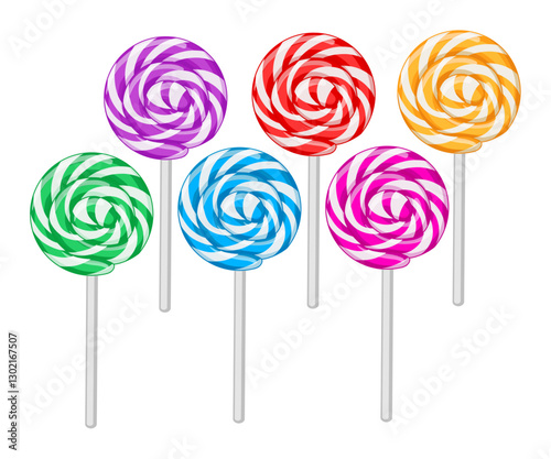 Colorful Lollipops. Sweet and Hard Candy on a Stick in Various Flavors