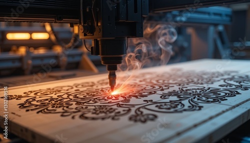 Wooden laser cut. Laser machines create intricate patterns on wood 