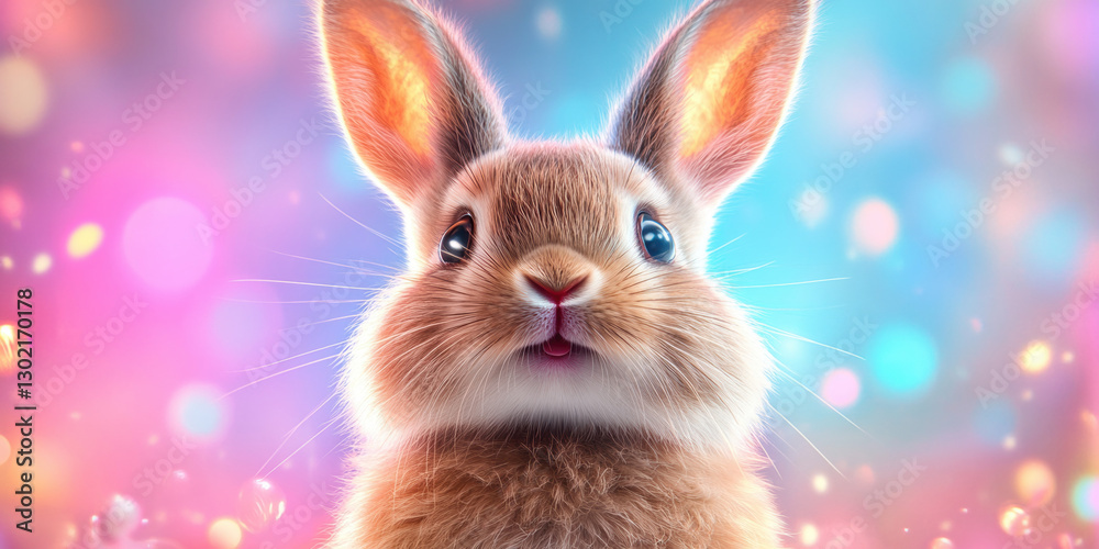 Fototapeta premium A rabbit in front of a cityscape, high fidelity image for text space enhancement.