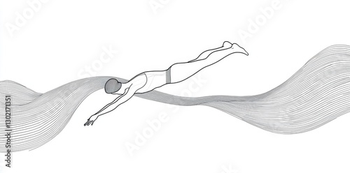 A swimmer diving into the water with artistic wave lines photo