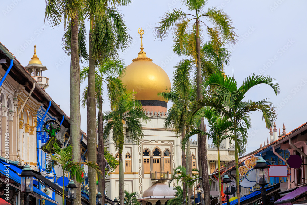 Φωτογραφία Sultan Mosque and palm trees at Muscat Street near Arab Street in Kampong Glam d