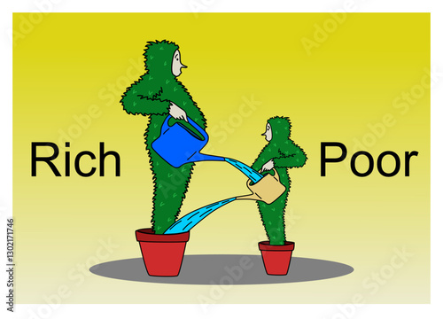 Comparison concept: the rich give benefits to the poor but in the end, all those benefits will return to the rich.