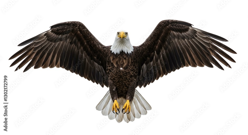 Fototapeta premium Majestic Bald Eagle with Wings Spread Wide Isolated on White Background