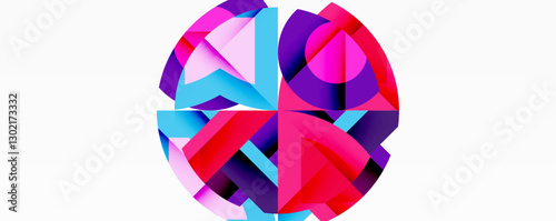 Abstract geometric artwork with interwoven angular and curved shapes, dynamic composition with smooth gradients and bold contrasts