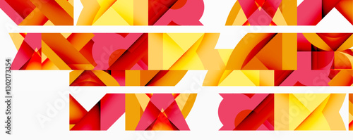 Circles, semi circles, squares and round triangles. Geometric mosaic style pattern abstract background for wallpaper, banner, backdrop, card, book Illustration, landing page