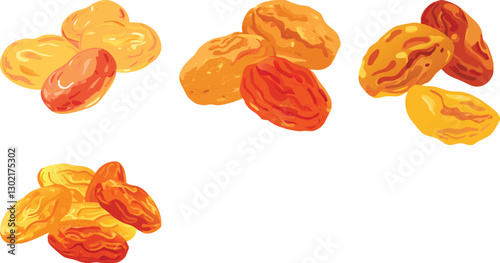 Vintage golden and red raisin watercolor vector art set design 