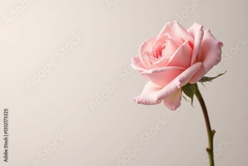 A Delicate Pink Rose in Profile, Gracefully Arched Against a Soft Neutral Background, Evokes Feelings of Serenity and Gentle Beauty