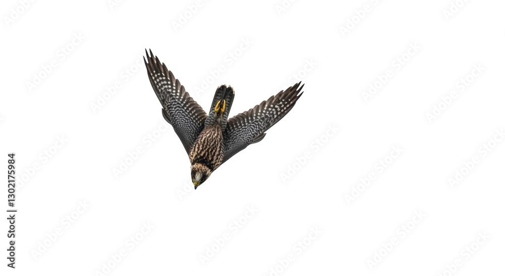 Fototapeta premium Majestic Peregrine Falcon in Flight Wings Spread Wide Isolated on White Background