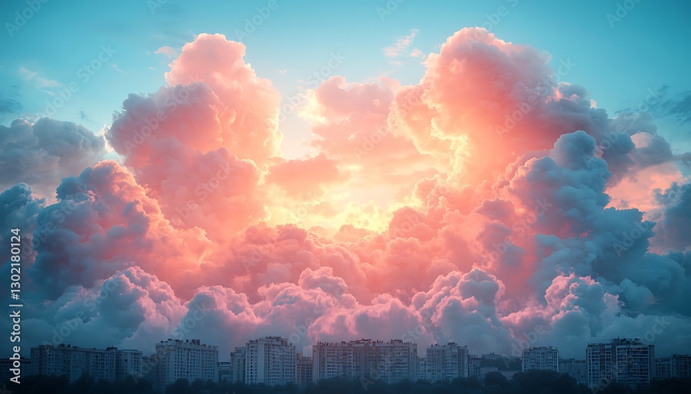Fototapeta premium Pink Sunset Clouds Over Cityscape