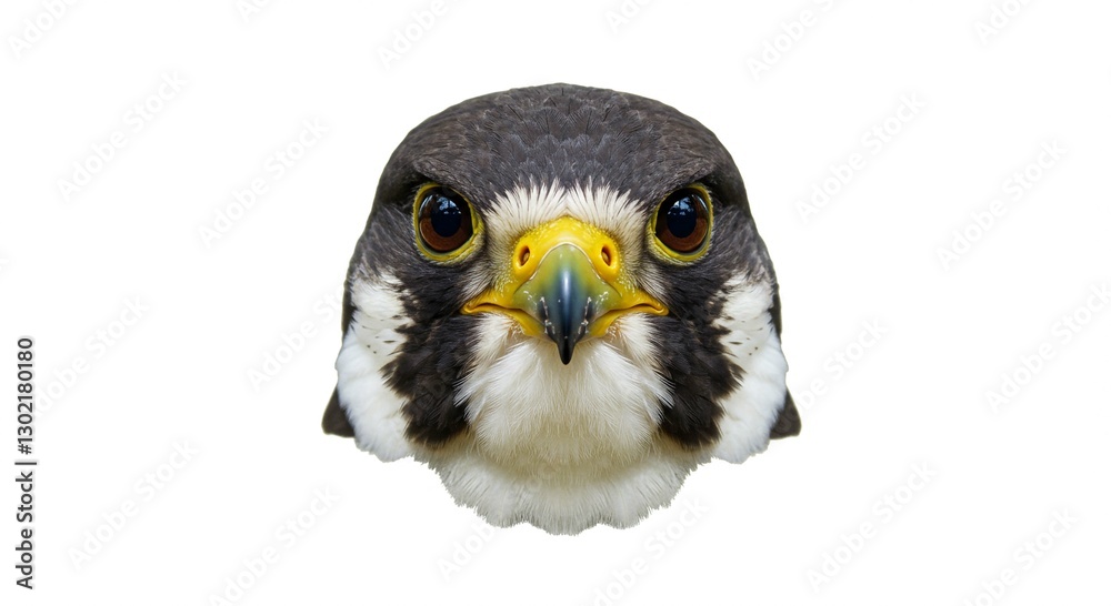 Naklejka premium Majestic Peregrine Falcon Head Close up Wild Bird Portrait Isolated on White Background